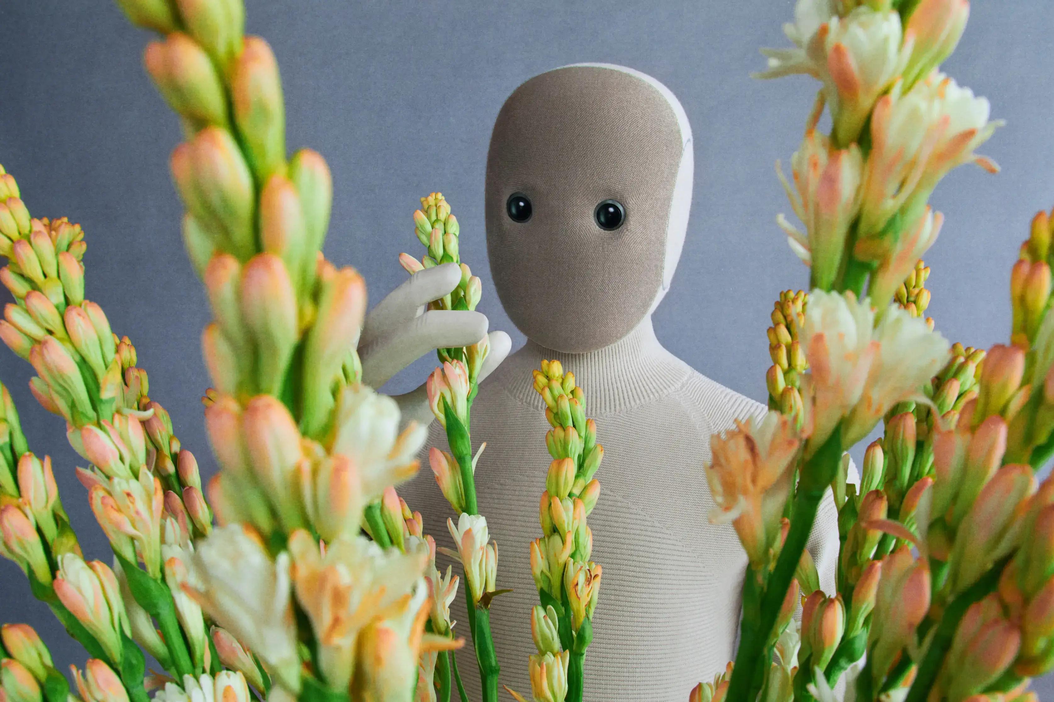 NEO touching Flowers